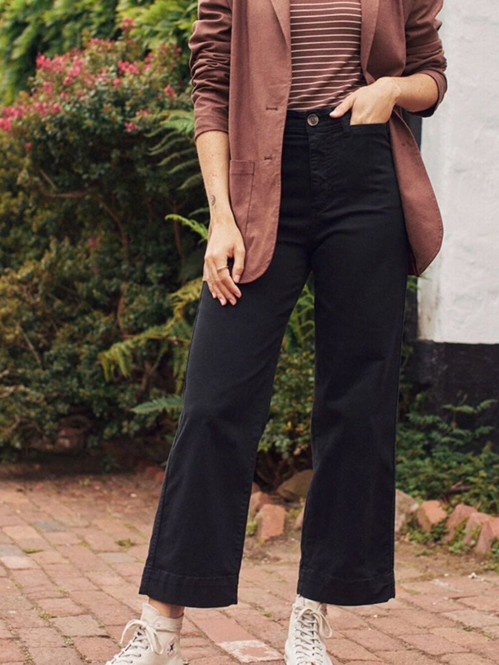 Marine Layer Bridget High Waist Cotton Wide Leg Crop Pant Trouser Black, size 12